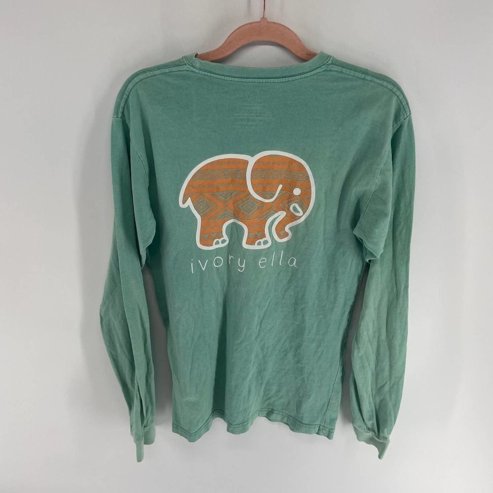 Ivory Ella Logo Back Teal orange crew neck Long Sleeve Shirt womens small